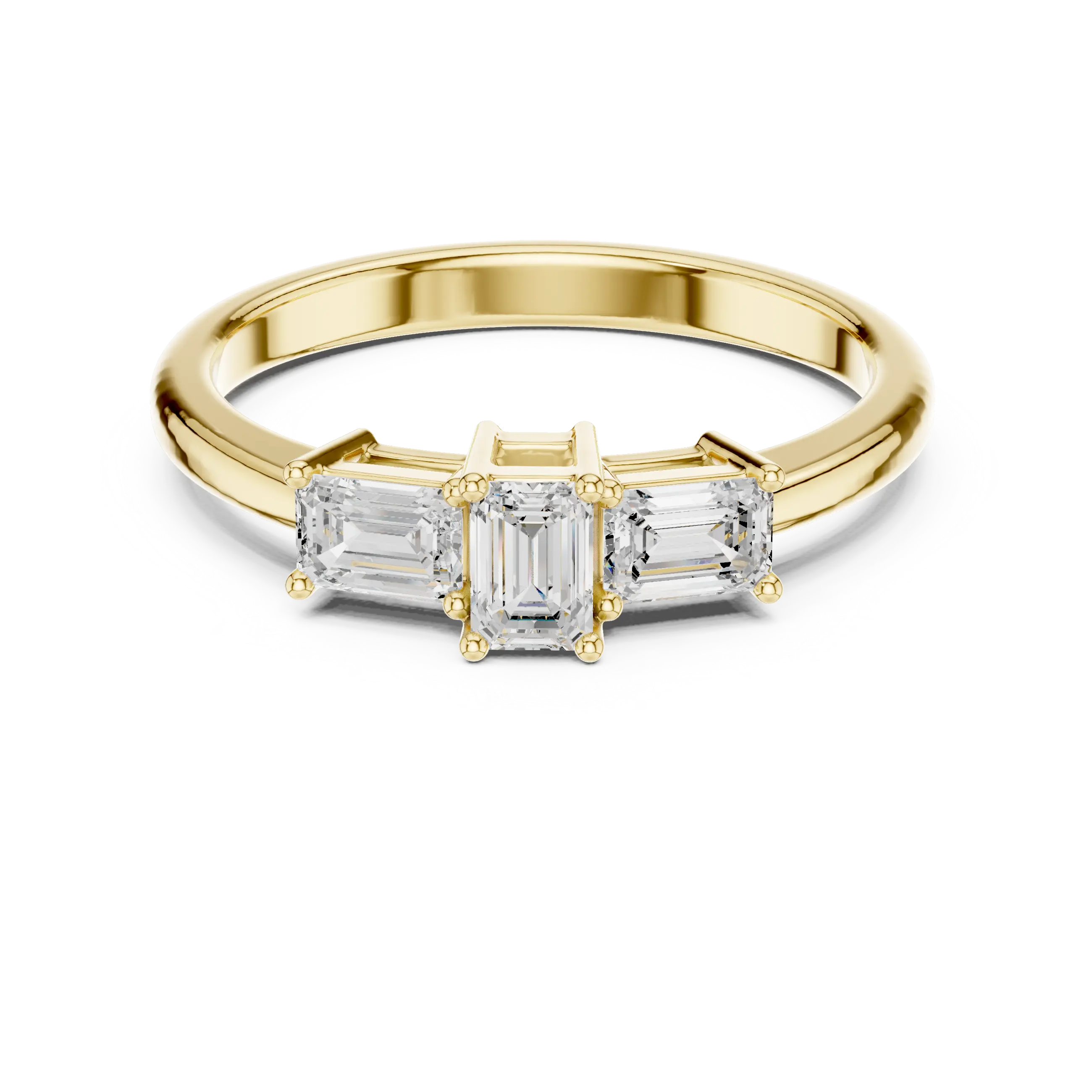 18K Yellow Gold Three-Stone Emerald-Cut Diamond Trinity Ring