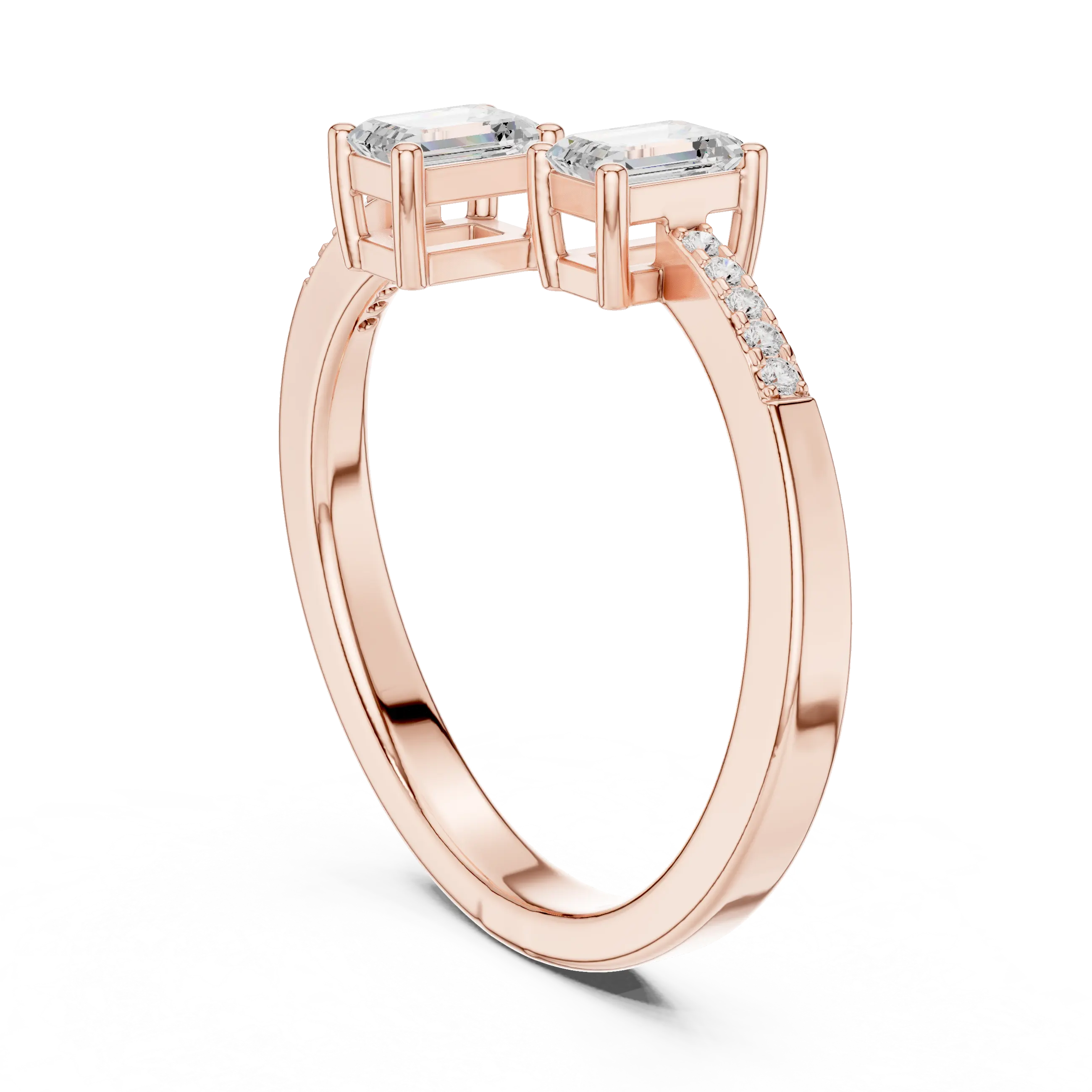 14K White Gold Toi et Moi Dual Emerald-Cut Lab Grown Diamond Ring