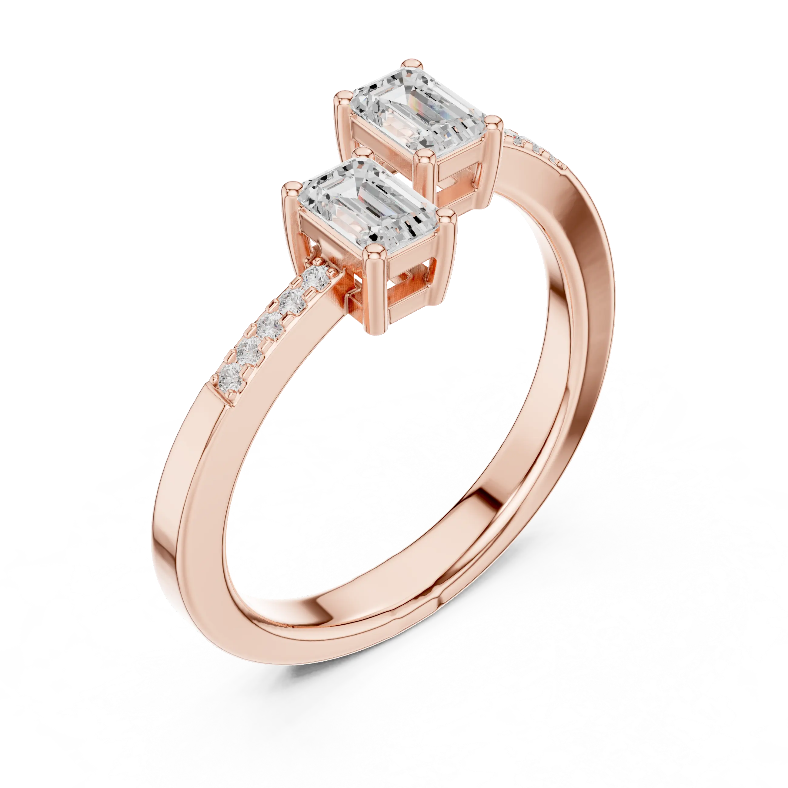 14K White Gold Toi et Moi Dual Emerald-Cut Lab Grown Diamond Ring