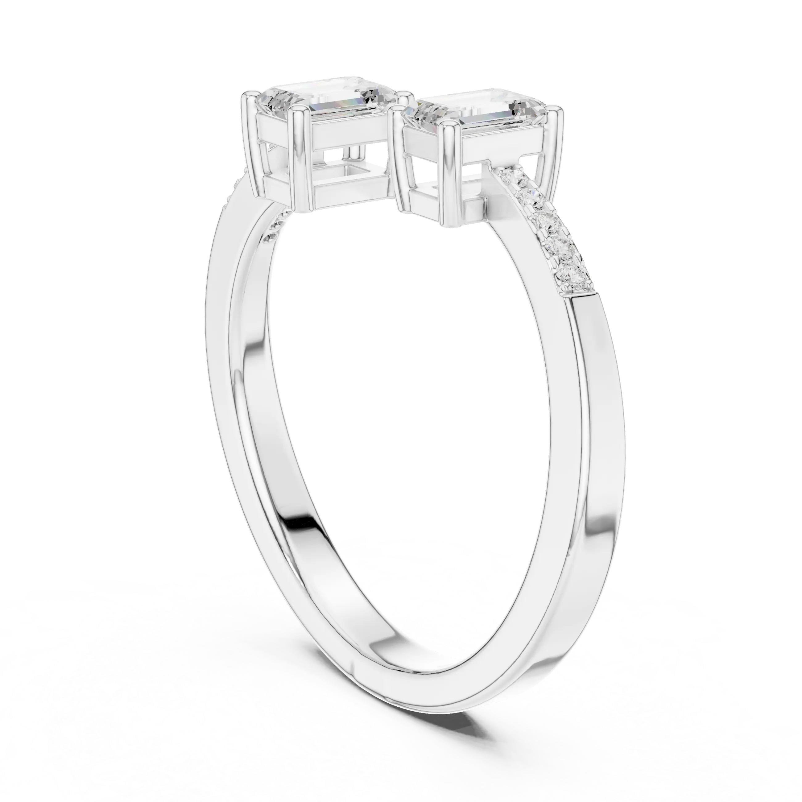 14K White Gold Toi et Moi Dual Emerald-Cut Lab Grown Diamond Ring