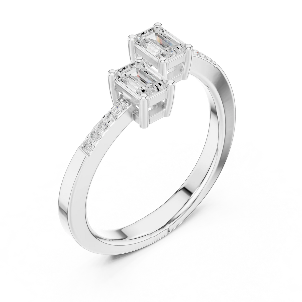14K White Gold Toi et Moi Dual Emerald-Cut Lab Grown Diamond Ring