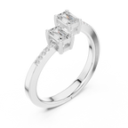 14K White Gold Toi et Moi Dual Emerald-Cut Lab Grown Diamond Ring