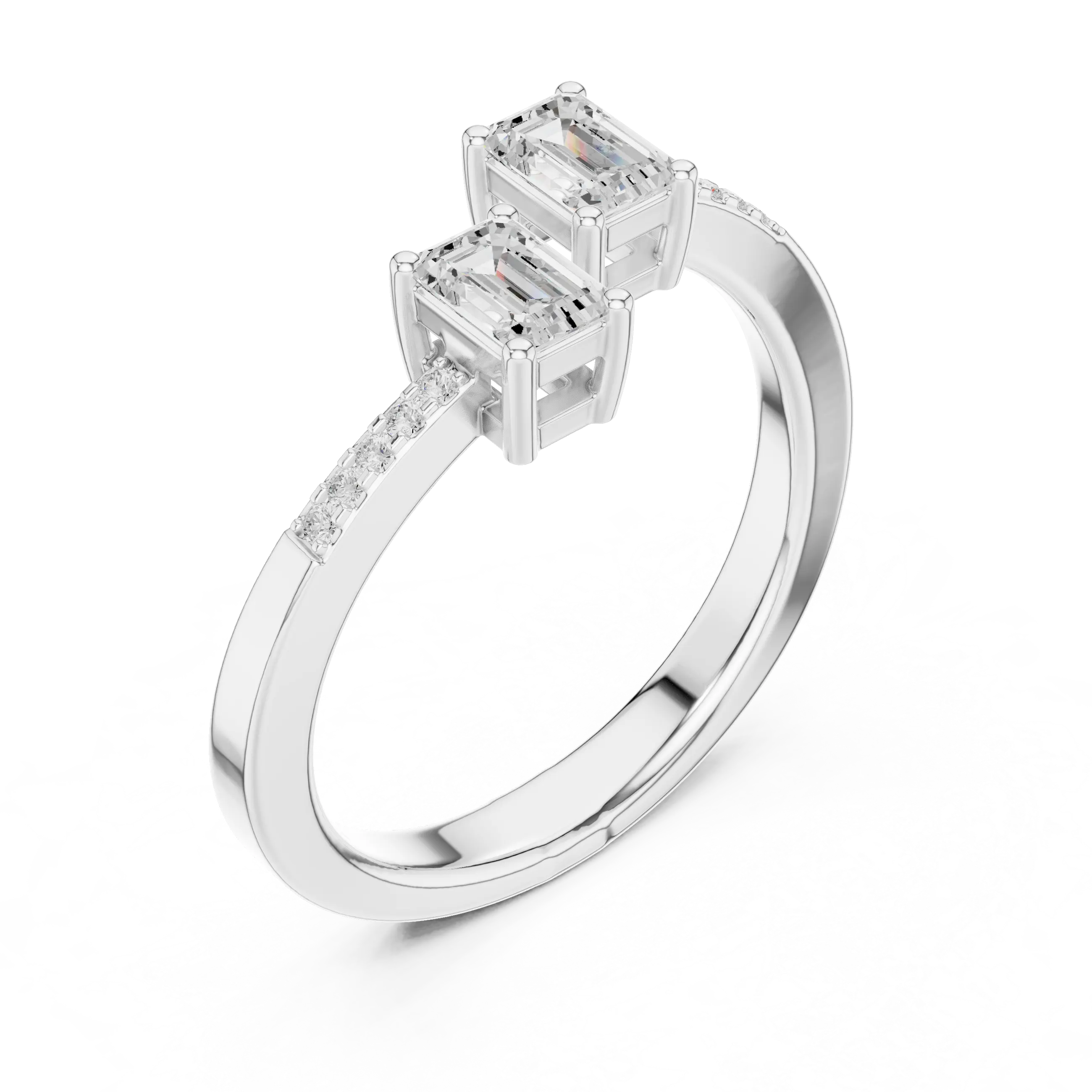 14K White Gold Toi et Moi Dual Emerald-Cut Lab Grown Diamond Ring