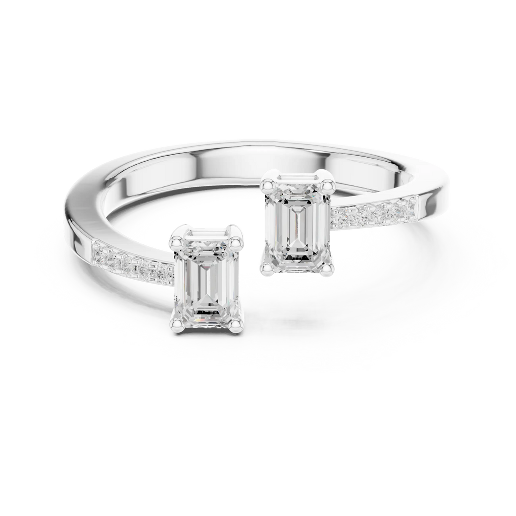 14K White Gold Toi et Moi Dual Emerald-Cut Lab Grown Diamond Ring