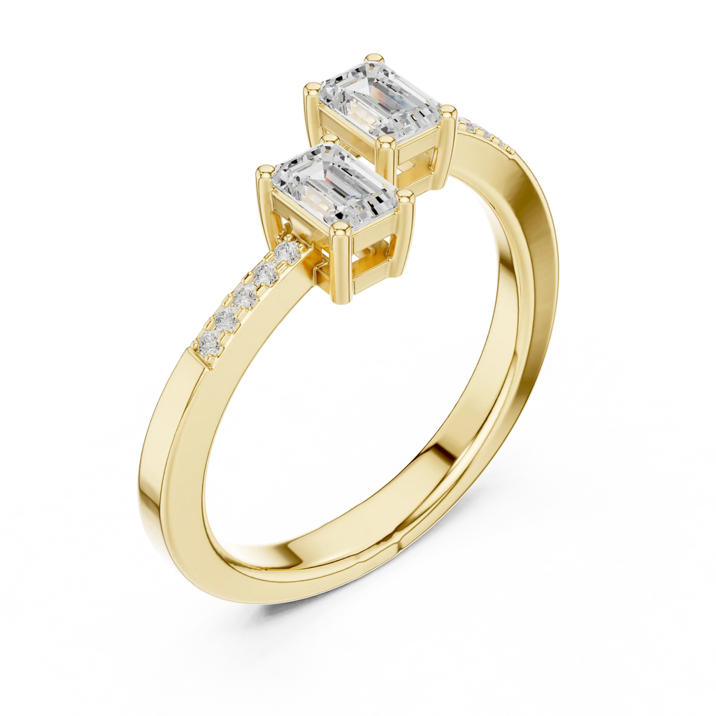 14K White Gold Toi et Moi Dual Emerald-Cut Lab Grown Diamond Ring