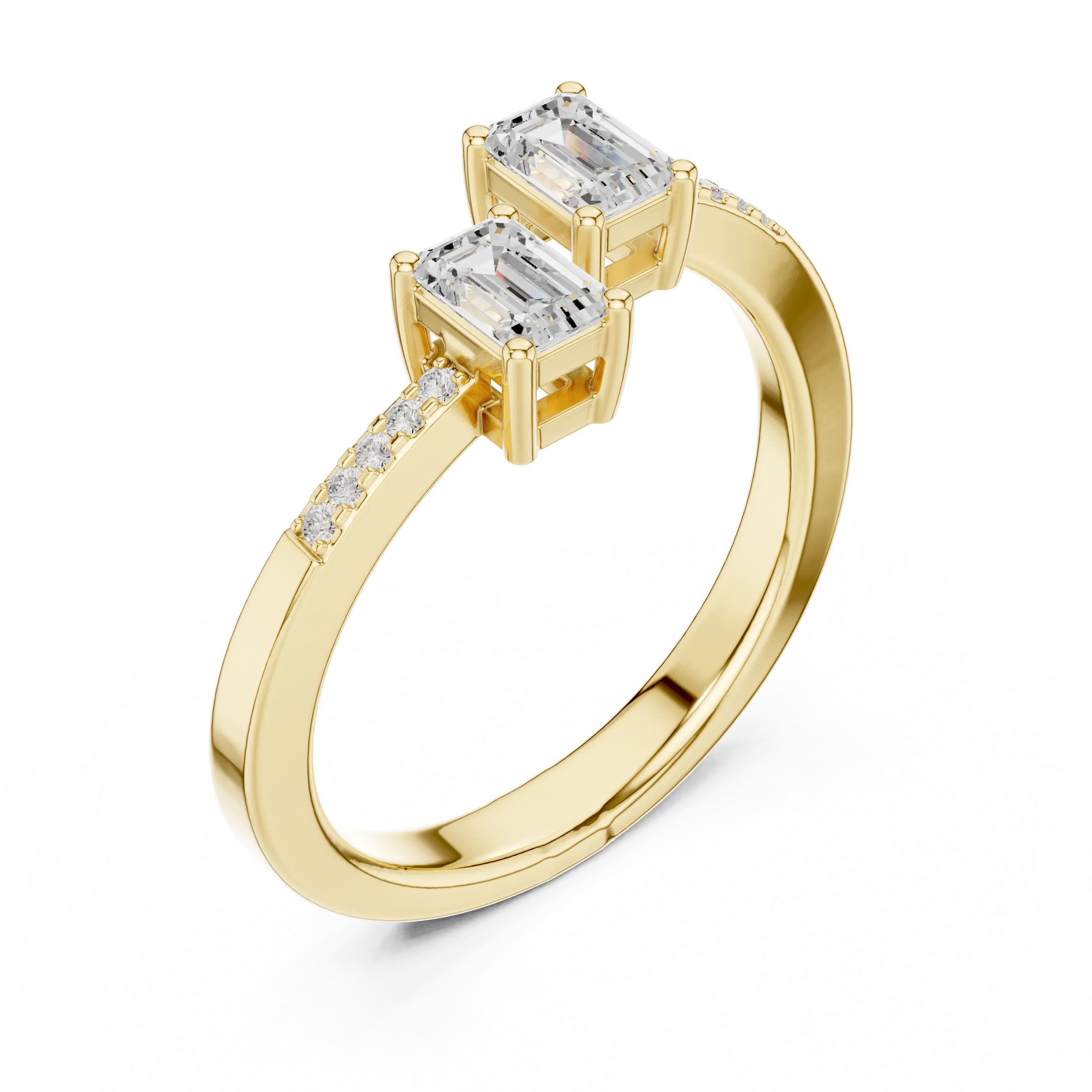 14K White Gold Toi et Moi Dual Emerald-Cut Lab Grown Diamond Ring