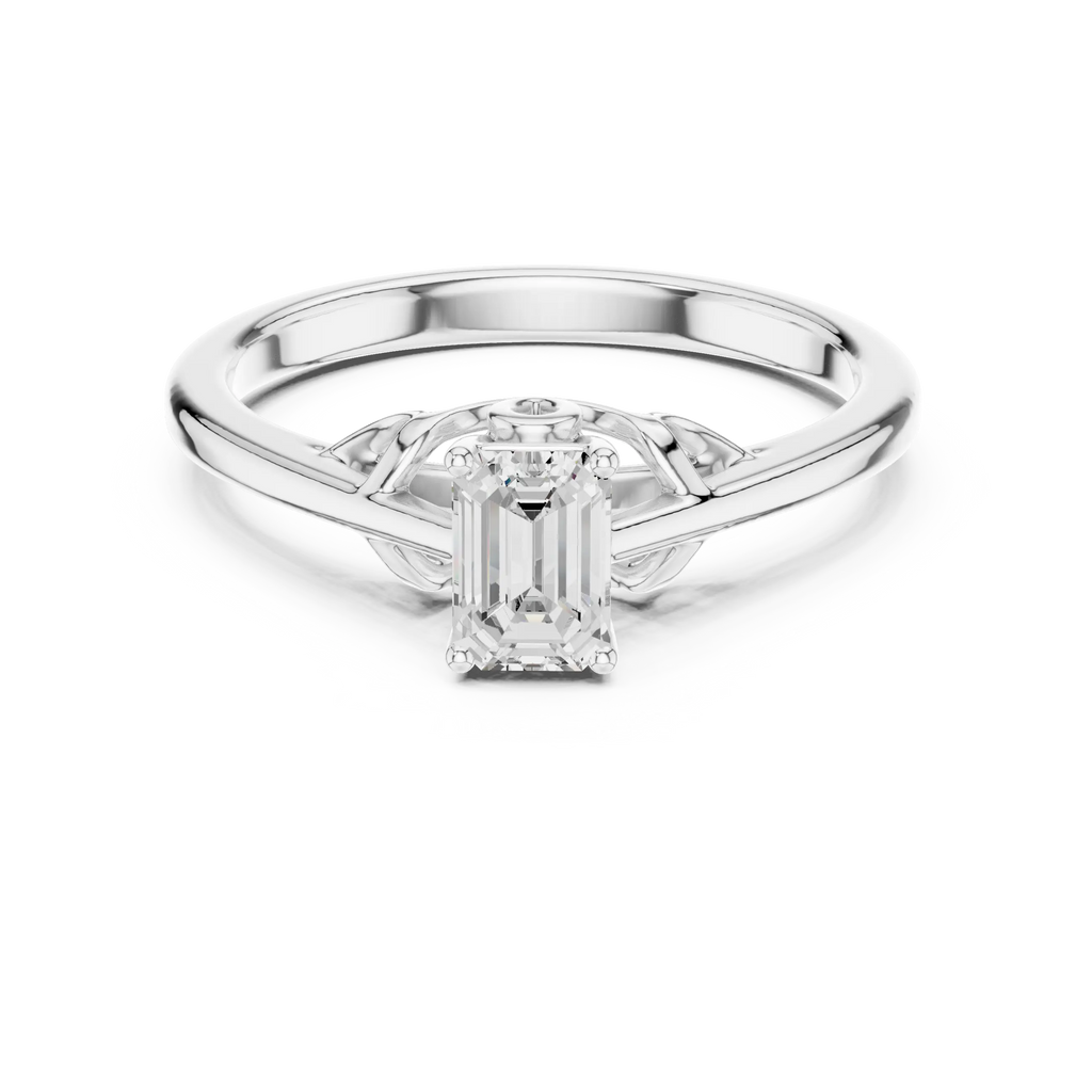 10K White Gold Emerald-Cut Diamond Engagement Ring