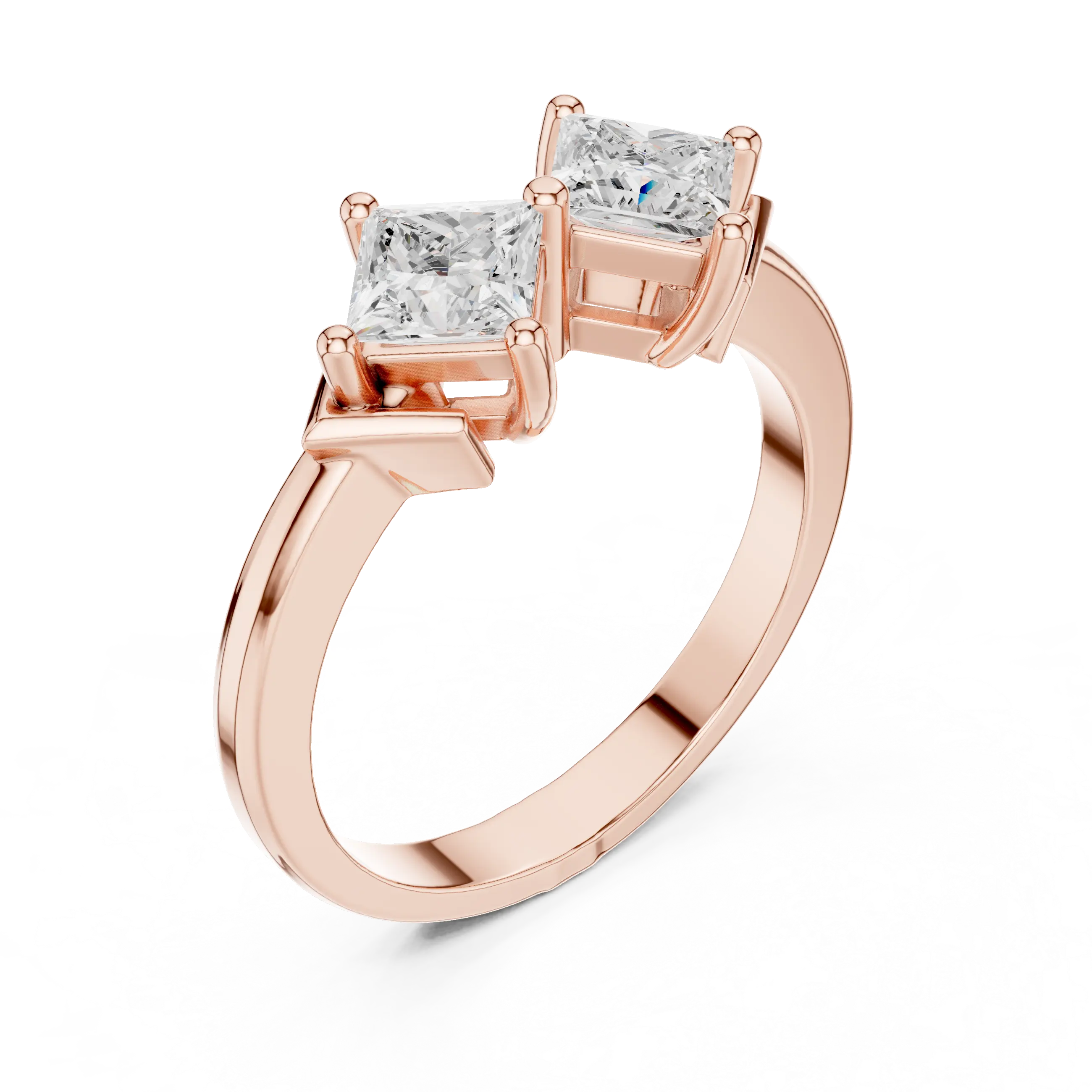 18K Yellow Gold Toi et Moi Dual Princess-Cut Diamond Ring