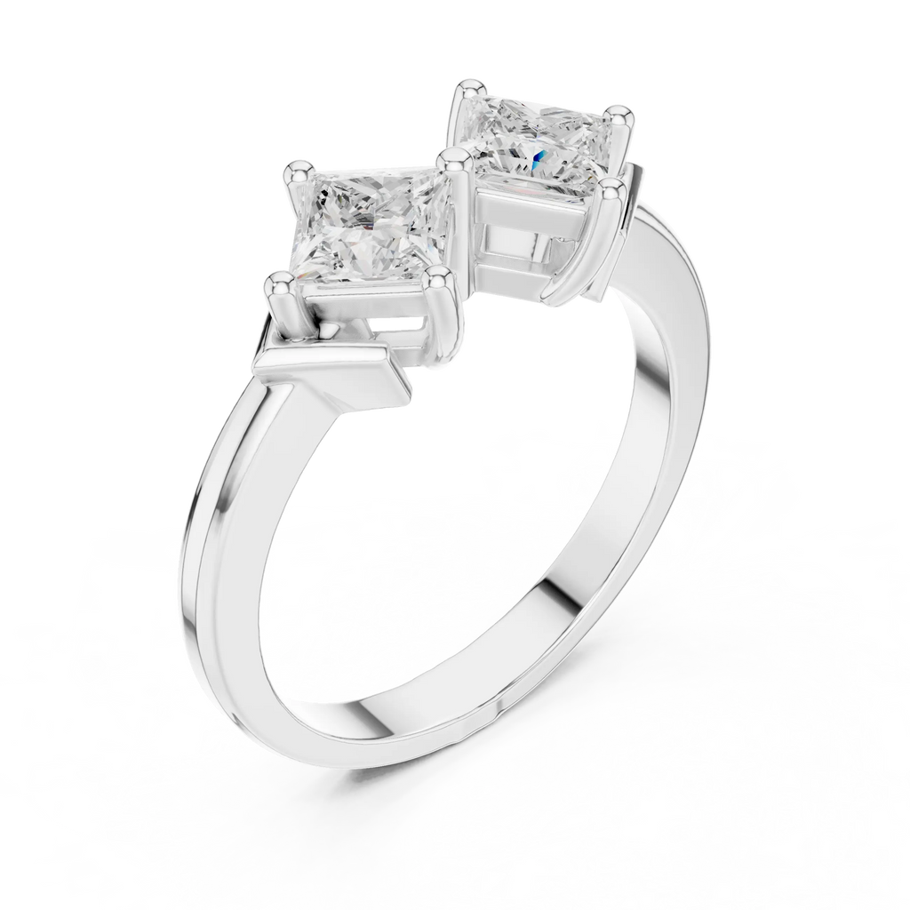 18K Yellow Gold Toi et Moi Dual Princess-Cut Diamond Ring