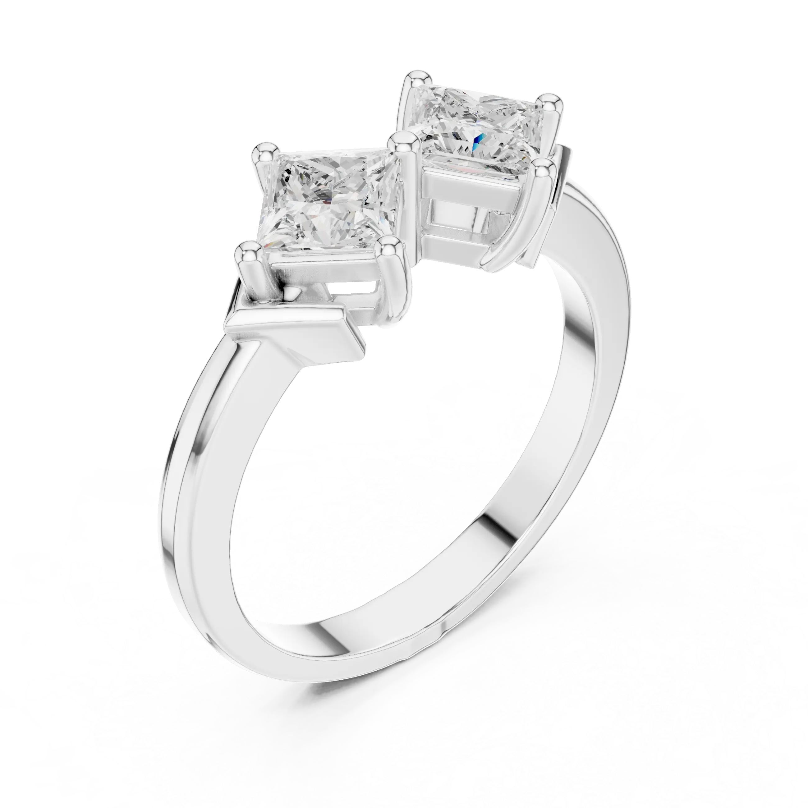 18K Yellow Gold Toi et Moi Dual Princess-Cut Diamond Ring