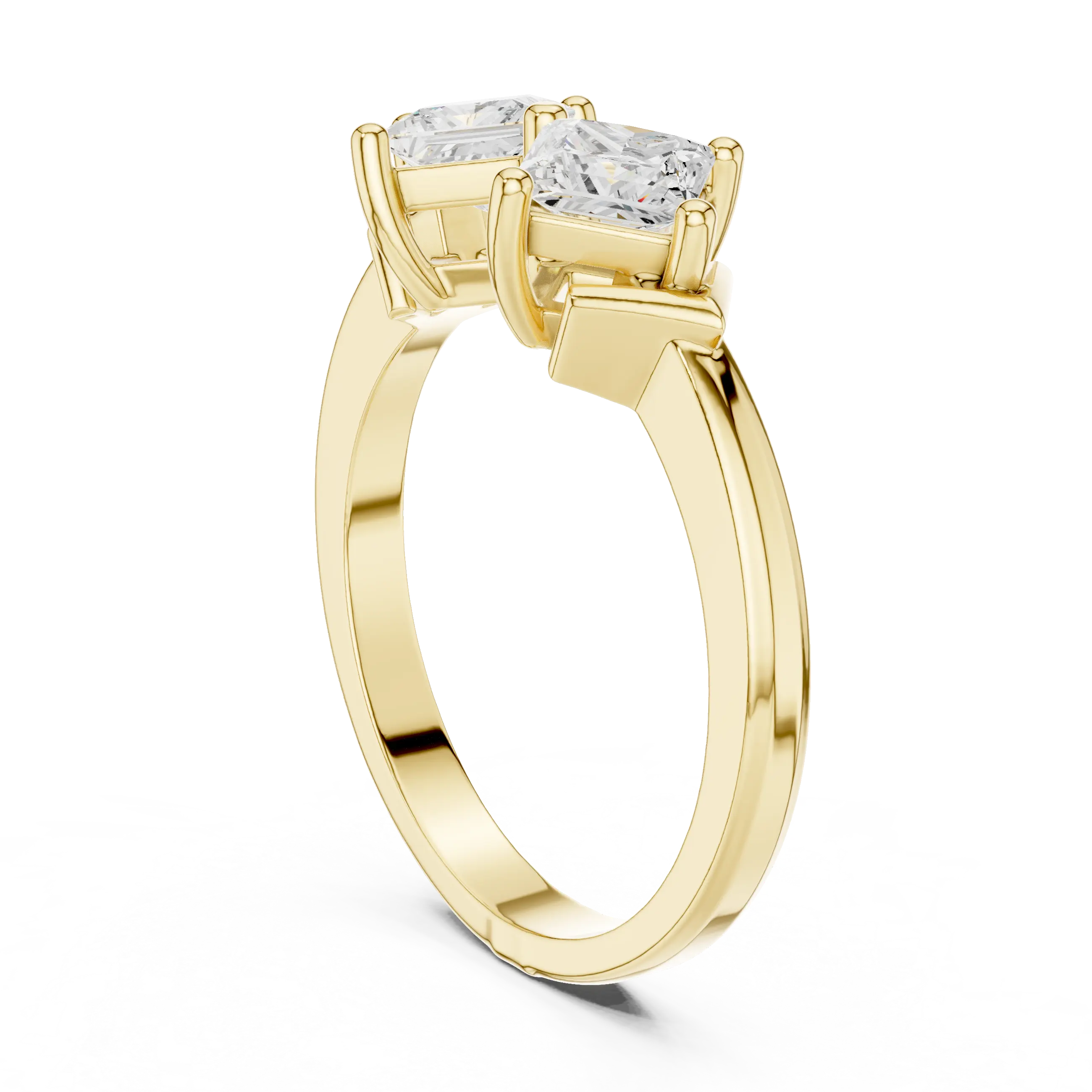 18K Yellow Gold Toi et Moi Dual Princess-Cut Diamond Ring