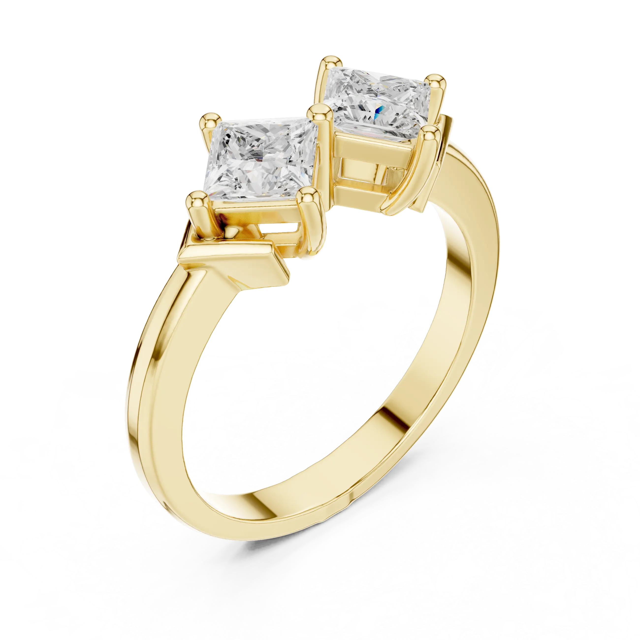 18K Yellow Gold Toi et Moi Dual Princess-Cut Diamond Ring