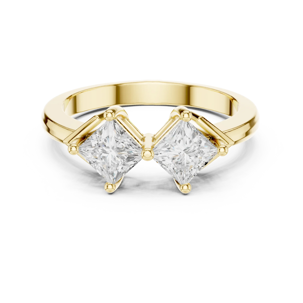 18K Yellow Gold Toi et Moi Dual Princess-Cut Diamond Ring