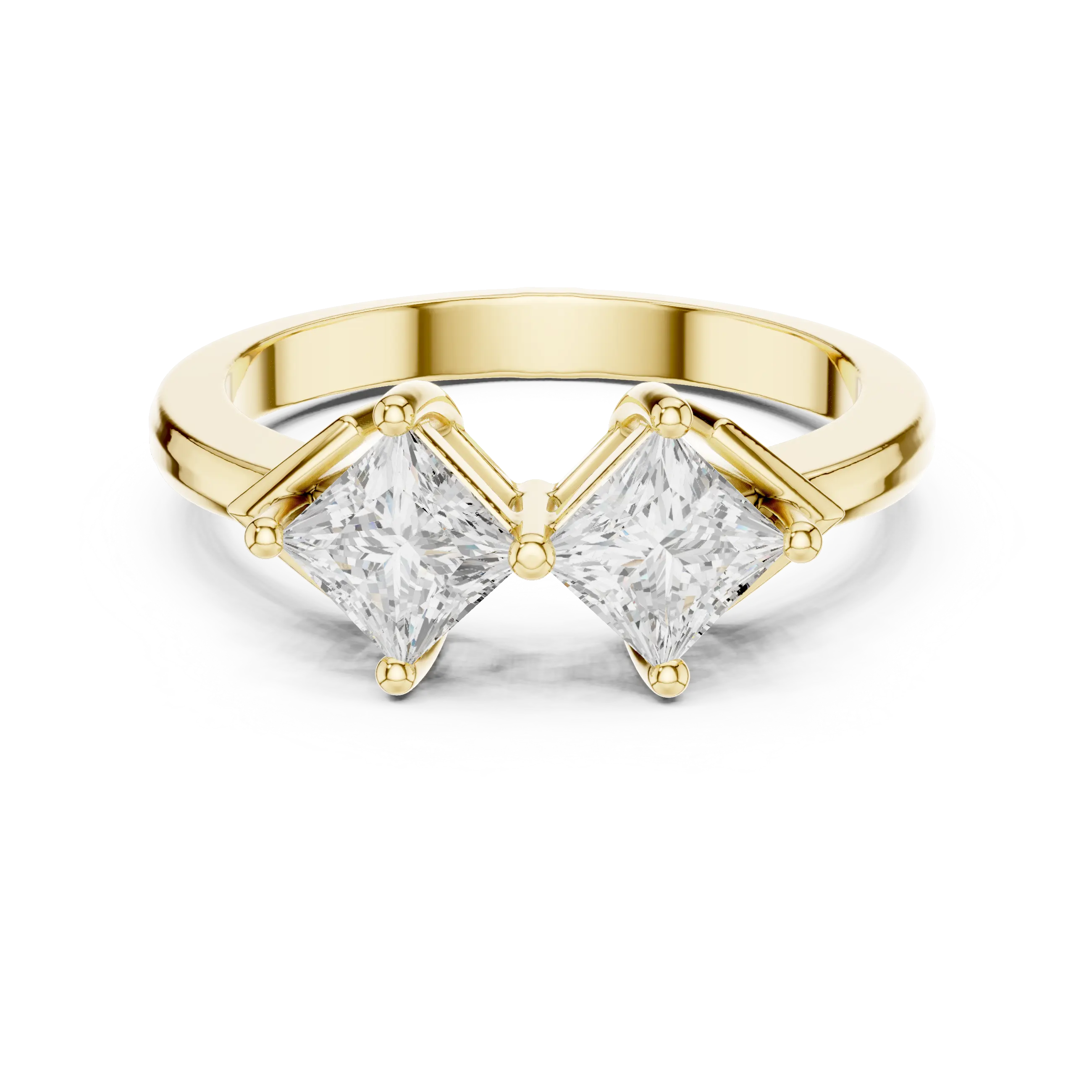 18K Yellow Gold Toi et Moi Dual Princess-Cut Diamond Ring