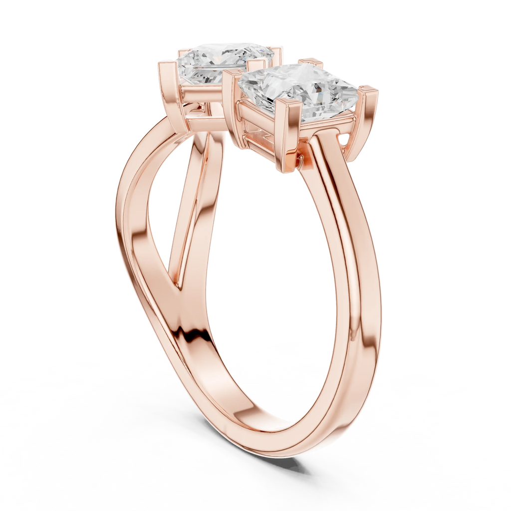 14K Rose Gold Toi et Moi Dual Dual Stone Bypass Princess-Cut Diamond Ring