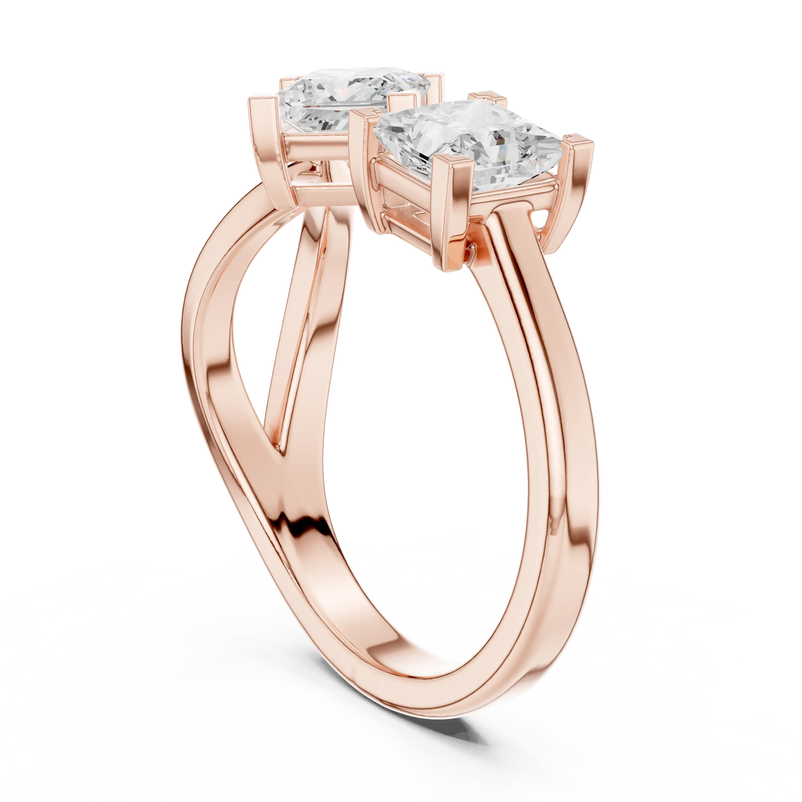 14K Rose Gold Toi et Moi Dual Dual Stone Bypass Princess-Cut Diamond Ring