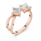 14K Rose Gold Toi et Moi Dual Dual Stone Bypass Princess-Cut Diamond Ring