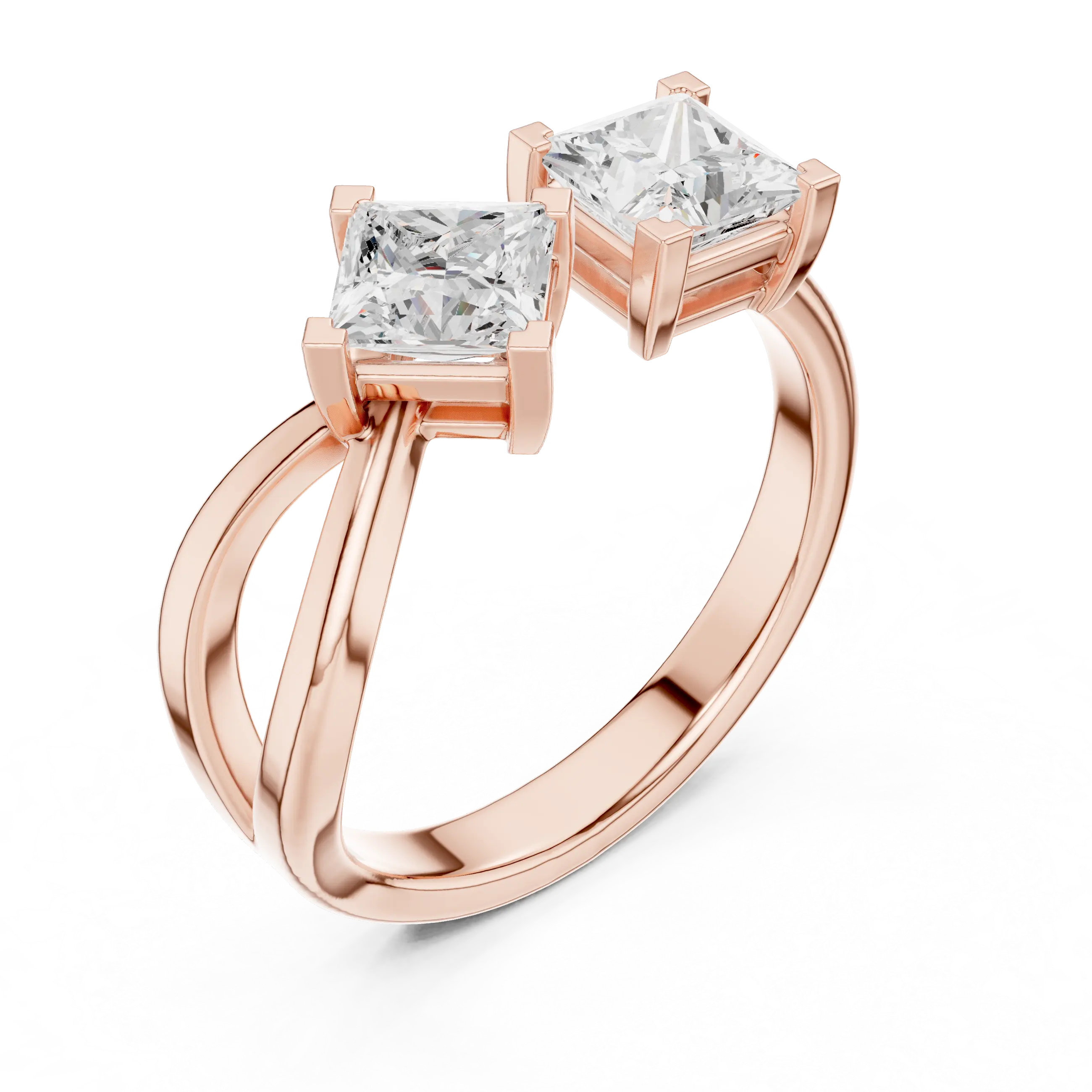 14K Rose Gold Toi et Moi Dual Dual Stone Bypass Princess-Cut Diamond Ring