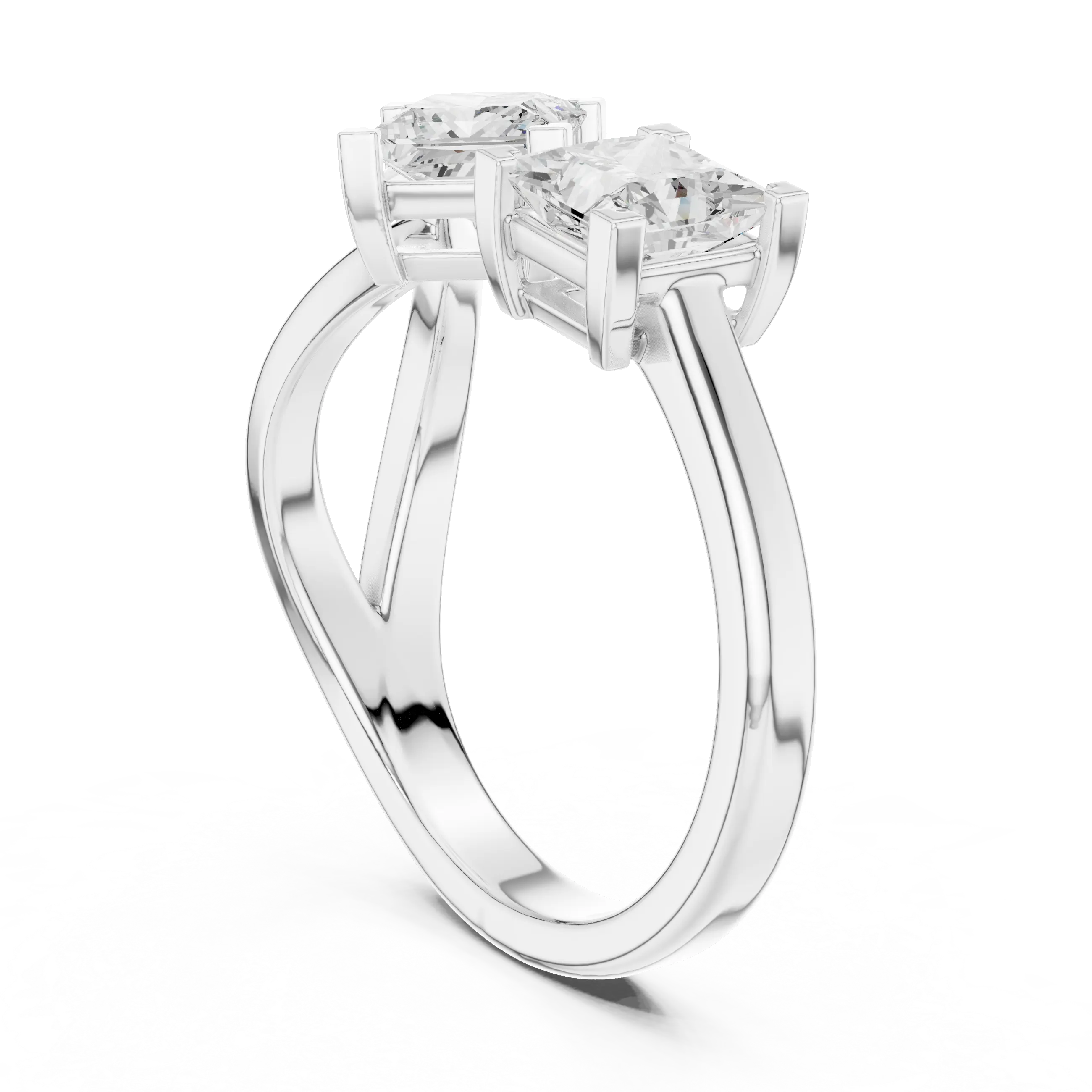 14K Rose Gold Toi et Moi Dual Dual Stone Bypass Princess-Cut Diamond Ring