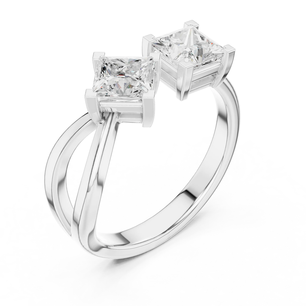 14K Rose Gold Toi et Moi Dual Dual Stone Bypass Princess-Cut Diamond Ring