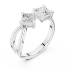 14K Rose Gold Toi et Moi Dual Dual Stone Bypass Princess-Cut Diamond Ring