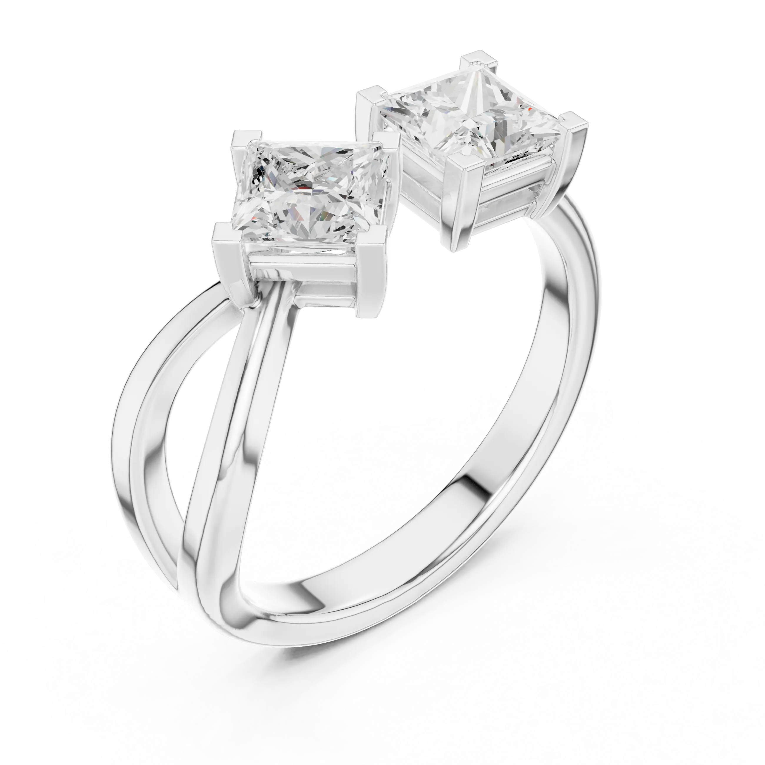 14K Rose Gold Toi et Moi Dual Dual Stone Bypass Princess-Cut Diamond Ring
