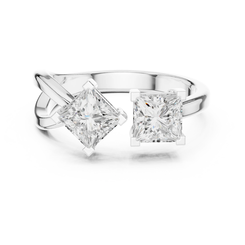 14K Rose Gold Toi et Moi Dual Dual Stone Bypass Princess-Cut Diamond Ring