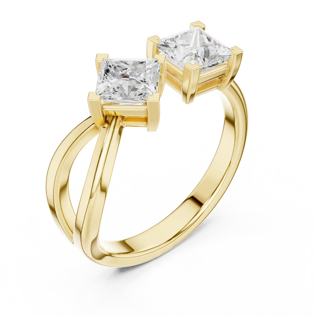 14K Rose Gold Toi et Moi Dual Dual Stone Bypass Princess-Cut Diamond Ring