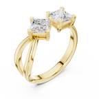 14K Rose Gold Toi et Moi Dual Dual Stone Bypass Princess-Cut Diamond Ring