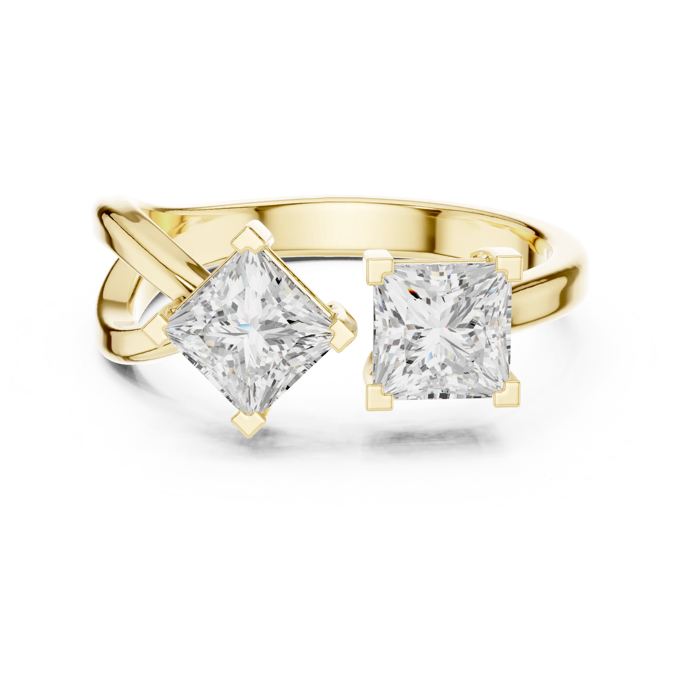 14K Rose Gold Toi et Moi Dual Dual Stone Bypass Princess-Cut Diamond Ring