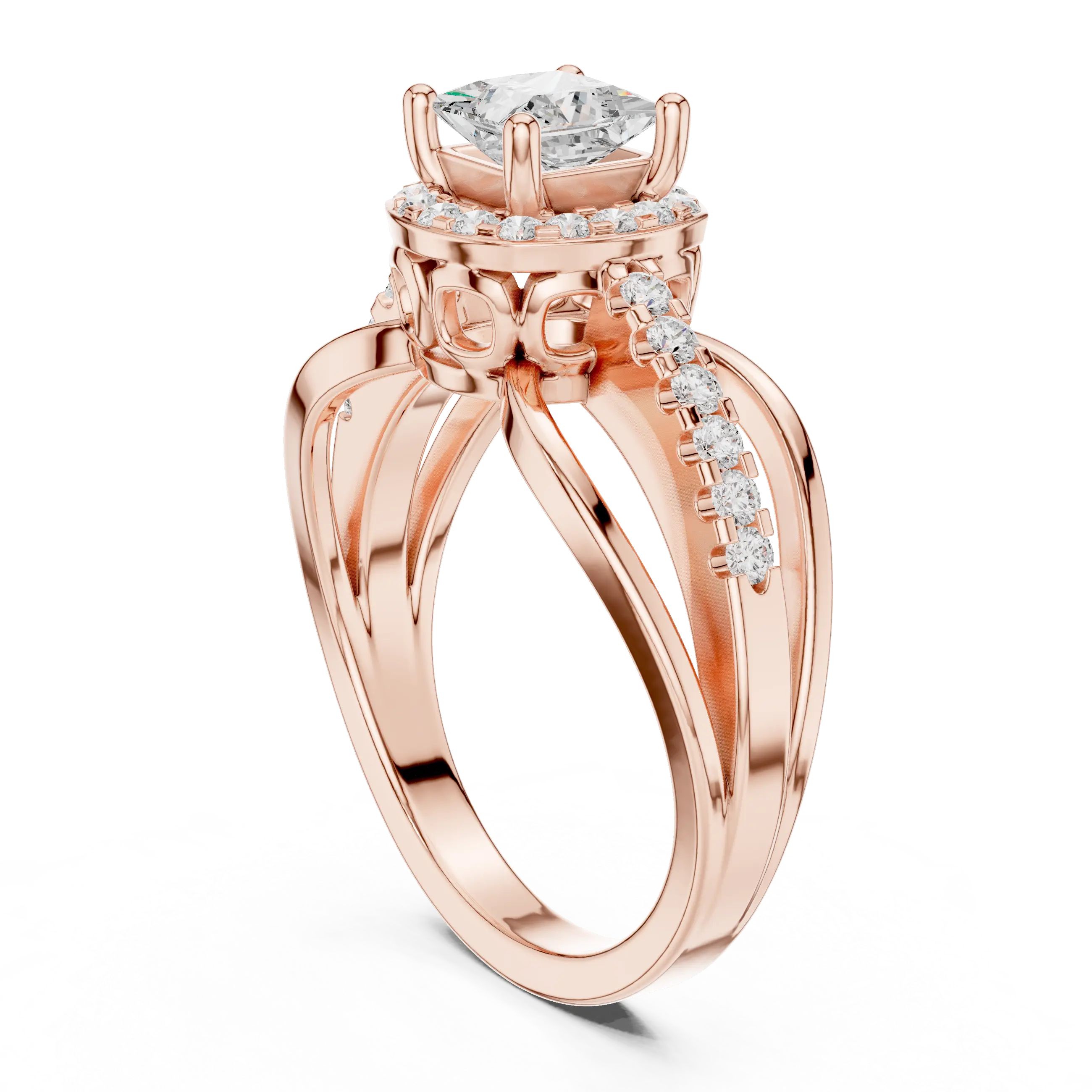 10K White Gold Princess-Cut Diamond Halo Engagement Ring