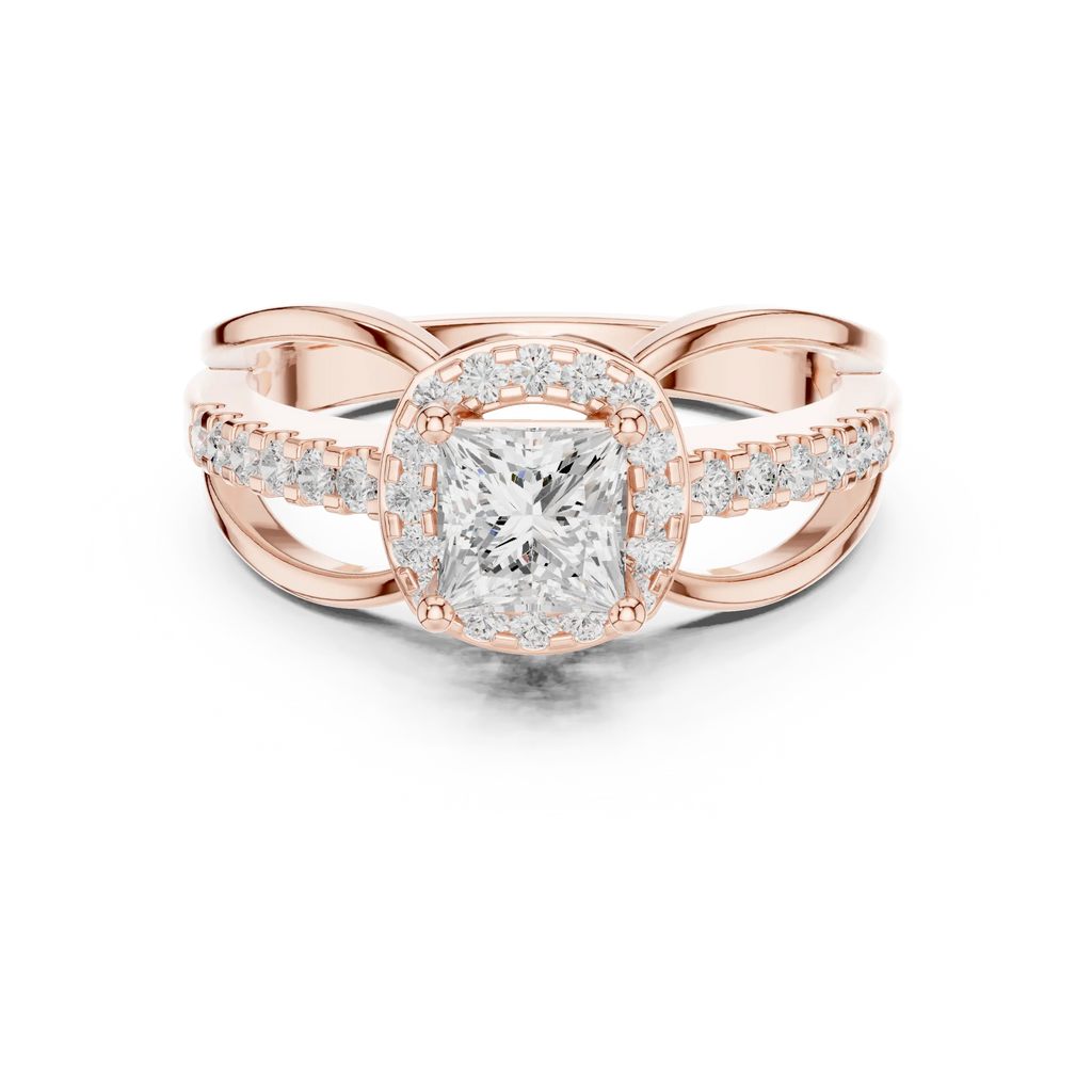10K White Gold Princess-Cut Diamond Halo Engagement Ring