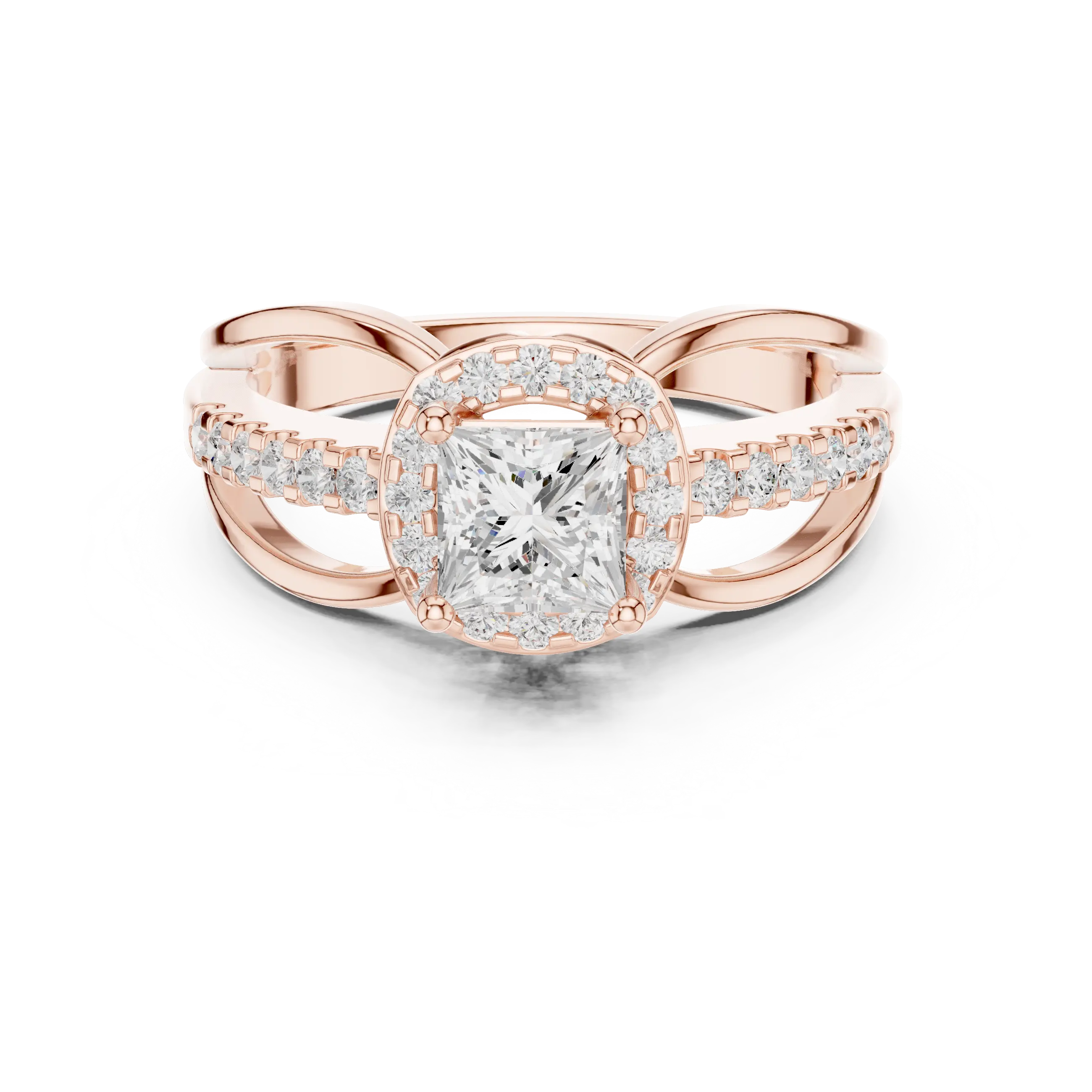 10K White Gold Princess-Cut Diamond Halo Engagement Ring