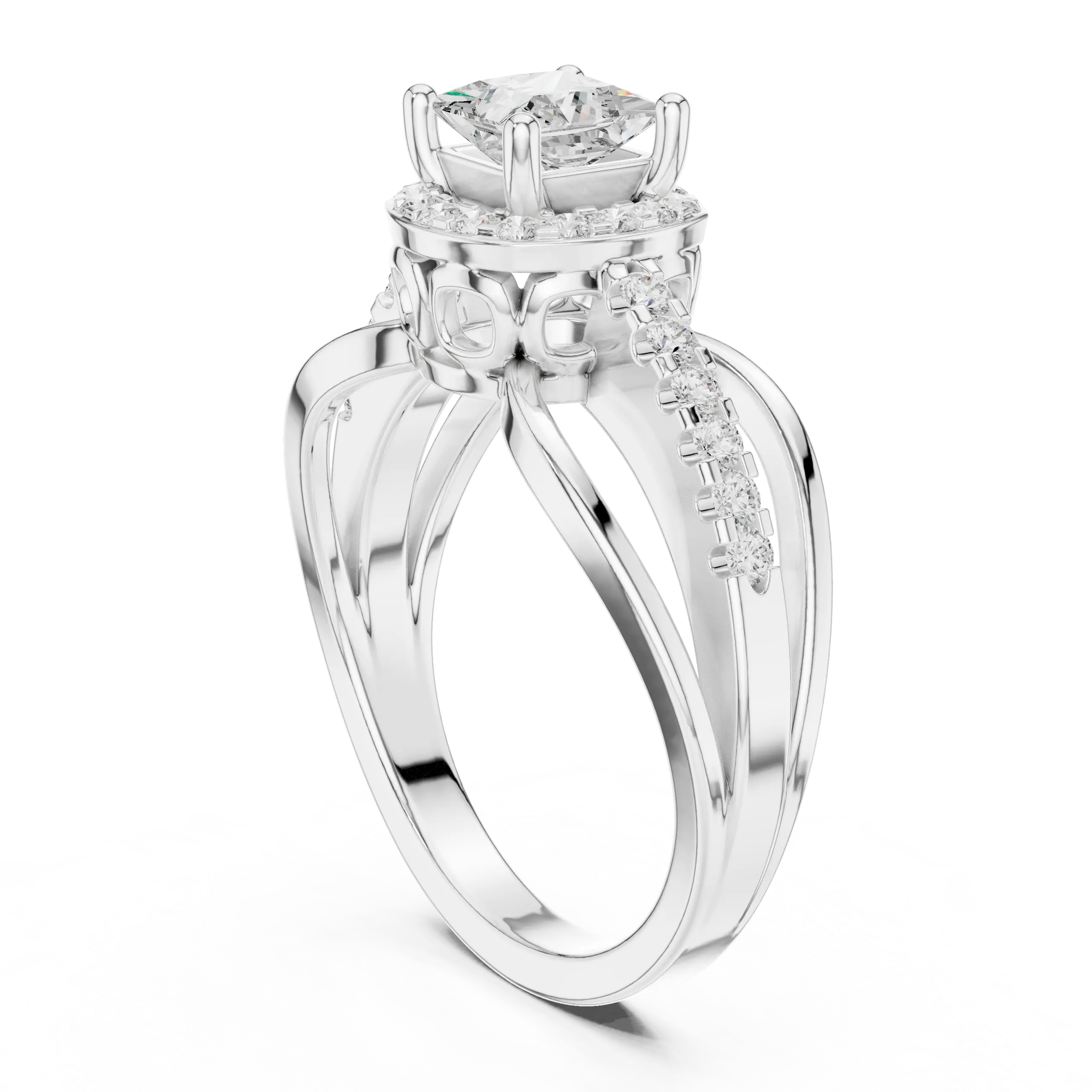 10K White Gold Princess-Cut Diamond Halo Engagement Ring