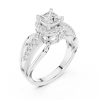 10K White Gold Princess-Cut Diamond Halo Engagement Ring