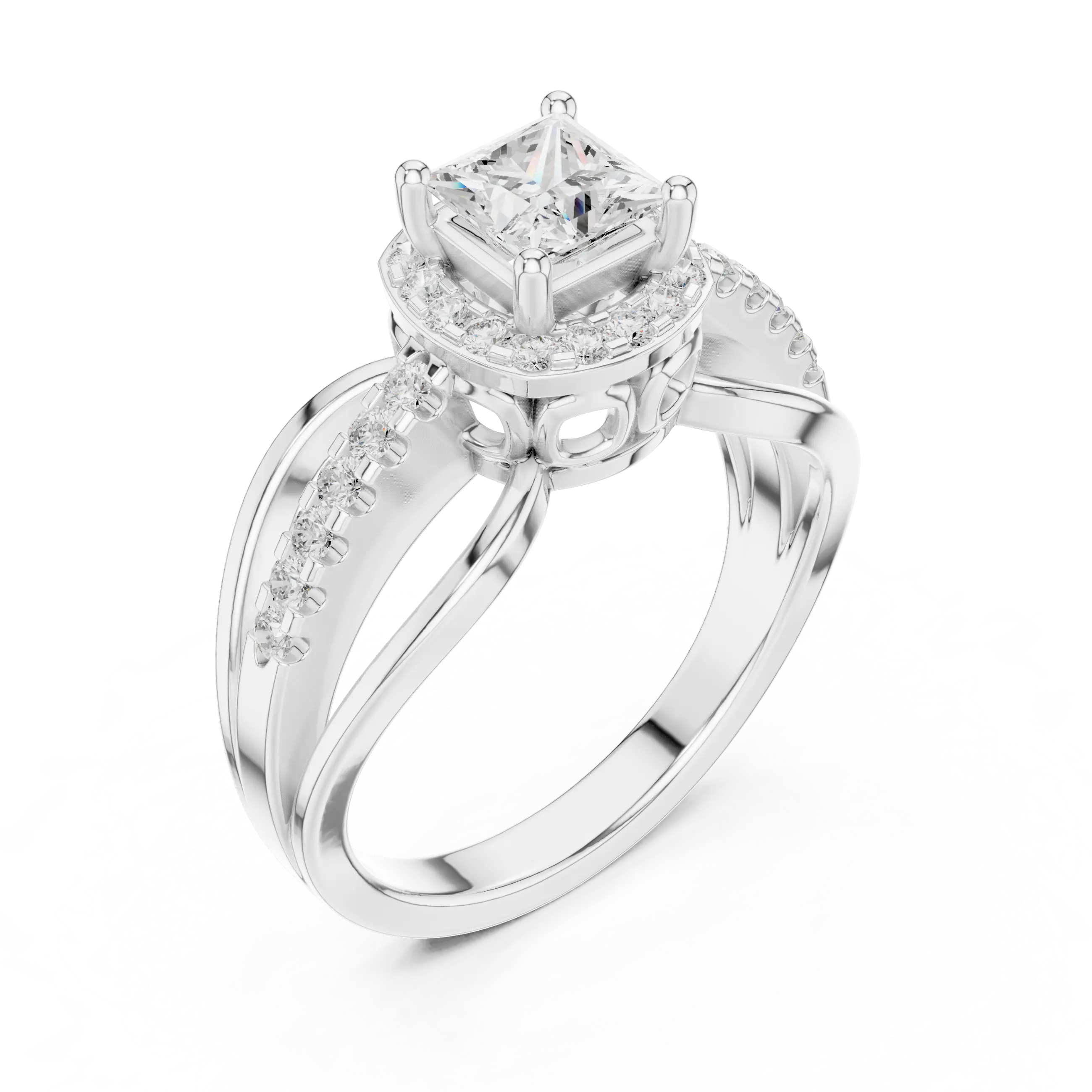 10K White Gold Princess-Cut Diamond Halo Engagement Ring