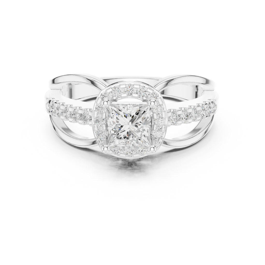10K White Gold Princess-Cut Diamond Halo Engagement Ring