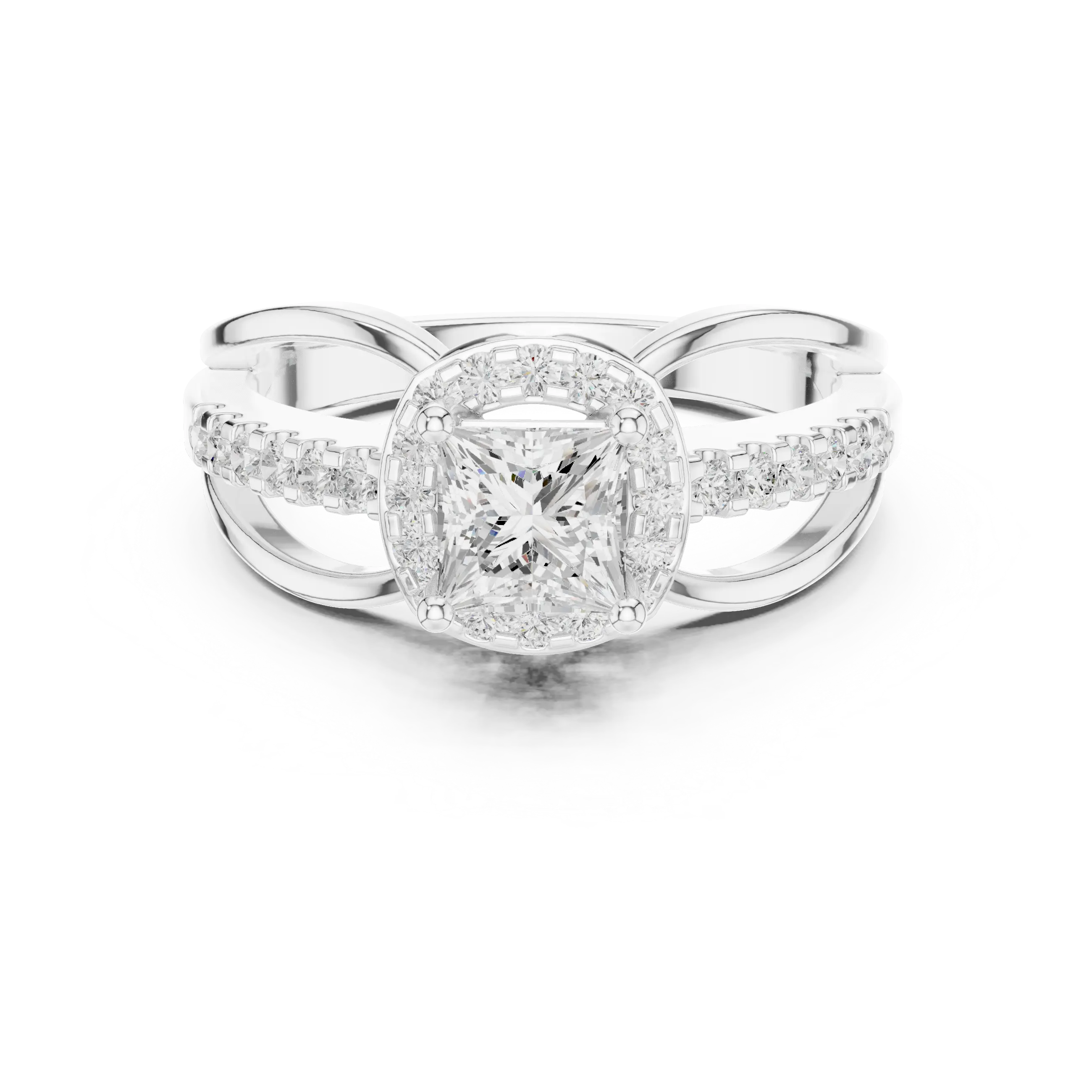 10K White Gold Princess-Cut Diamond Halo Engagement Ring