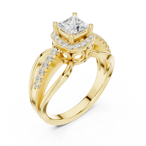 10K White Gold Princess-Cut Diamond Halo Engagement Ring
