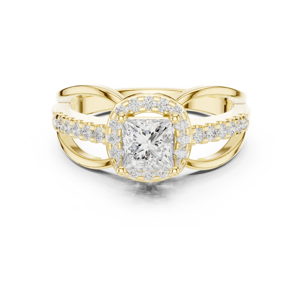 10K White Gold Princess-Cut Diamond Halo Engagement Ring