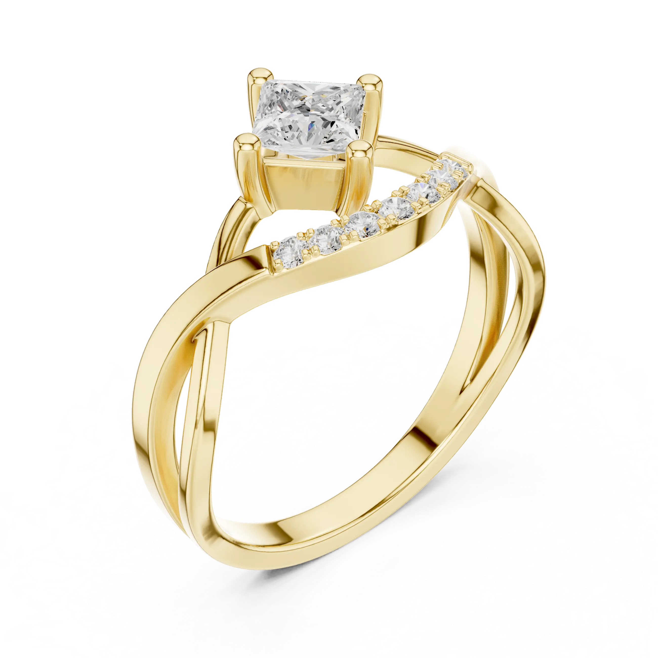 14K Rose Gold Princess-Cut Infinity Wave Diamond Ring