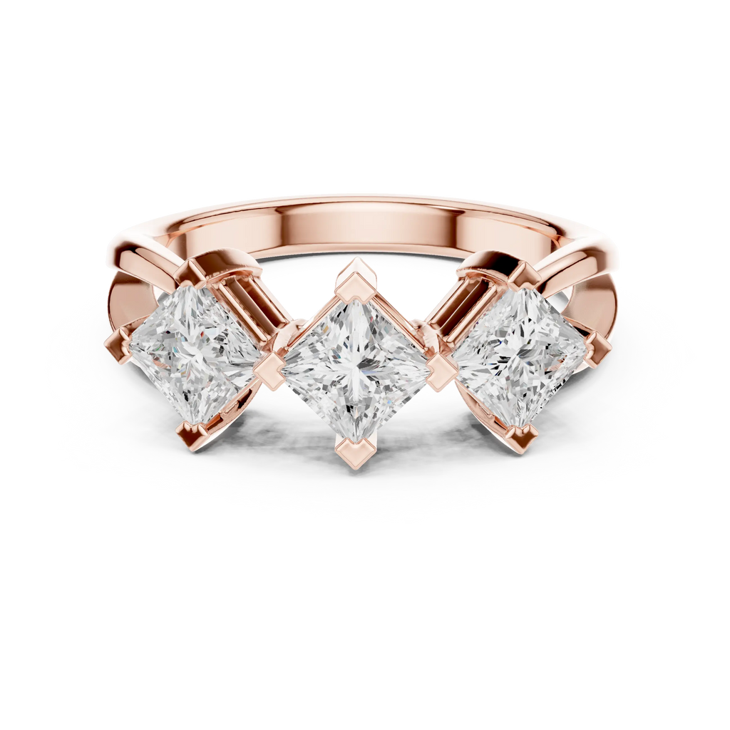 18K Yellow Gold Three-Stone Princess-Cut Diamond Trinity Ring