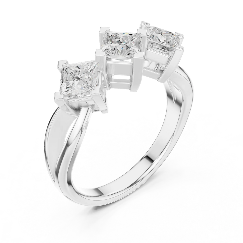 18K Yellow Gold Three-Stone Princess-Cut Diamond Trinity Ring