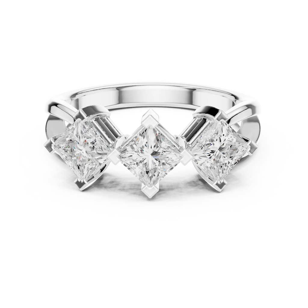 18K Yellow Gold Three-Stone Princess-Cut Diamond Trinity Ring