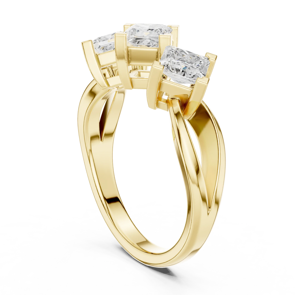 18K Yellow Gold Three-Stone Princess-Cut Diamond Trinity Ring