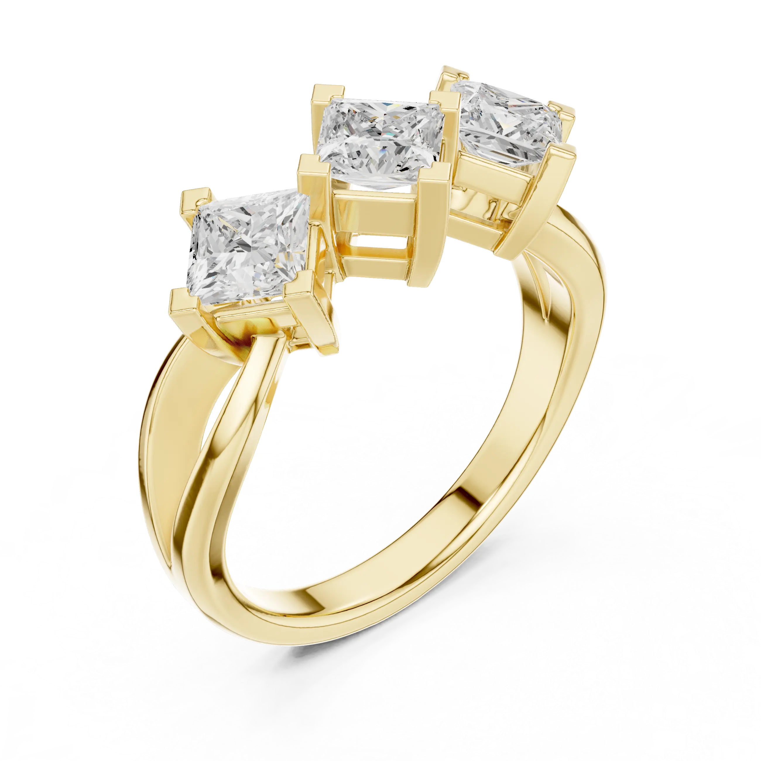 18K Yellow Gold Three-Stone Princess-Cut Diamond Trinity Ring