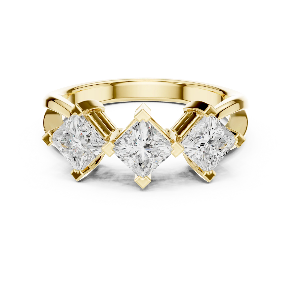 18K Yellow Gold Three-Stone Princess-Cut Diamond Trinity Ring