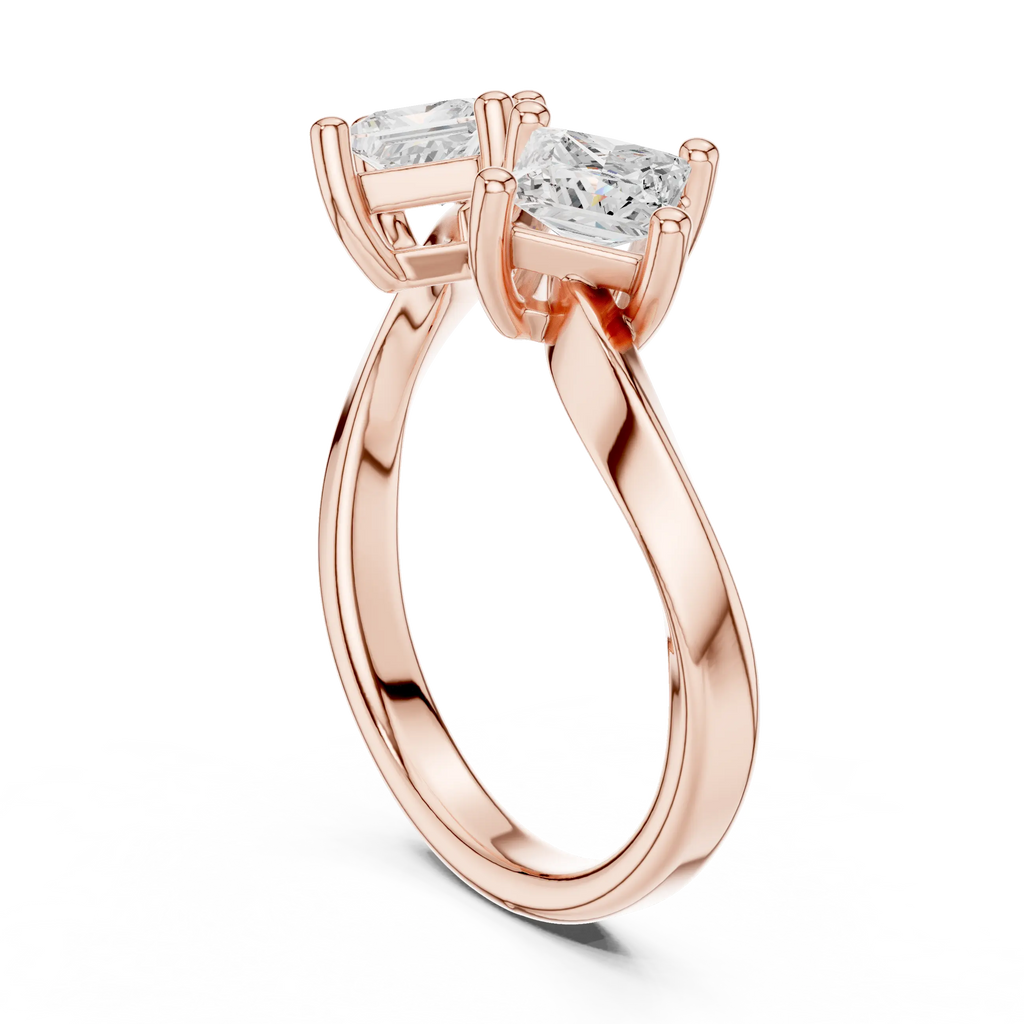 14K White Gold Toi et Moi Dual Princess-Cut Diamond Ring