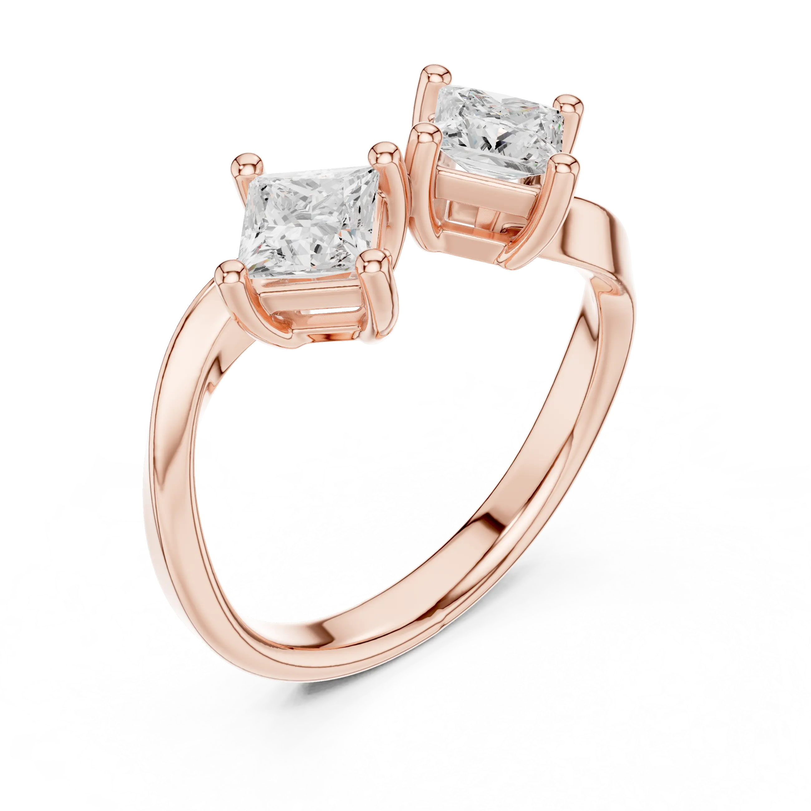 14K White Gold Toi et Moi Dual Princess-Cut Diamond Ring