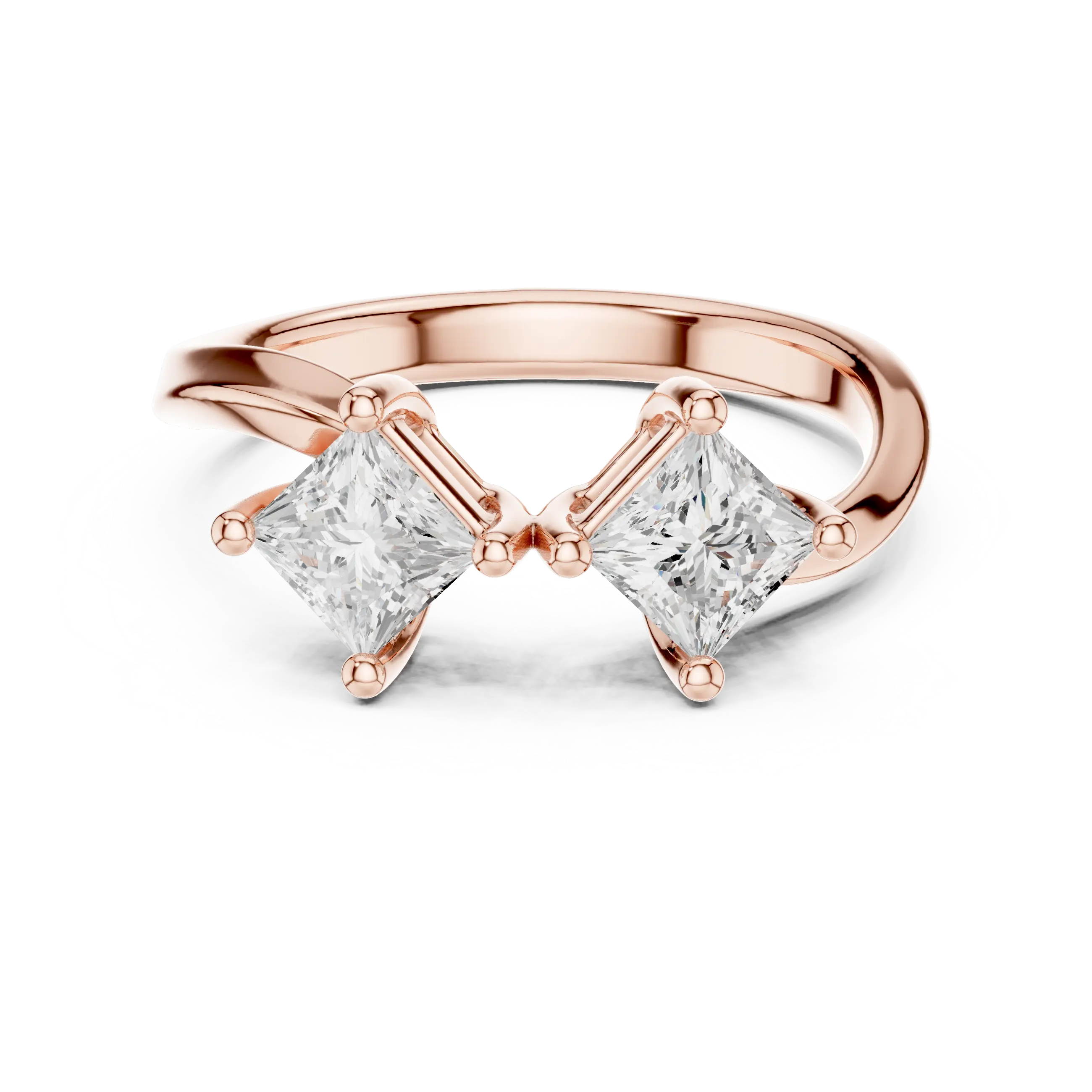 14K White Gold Toi et Moi Dual Princess-Cut Diamond Ring